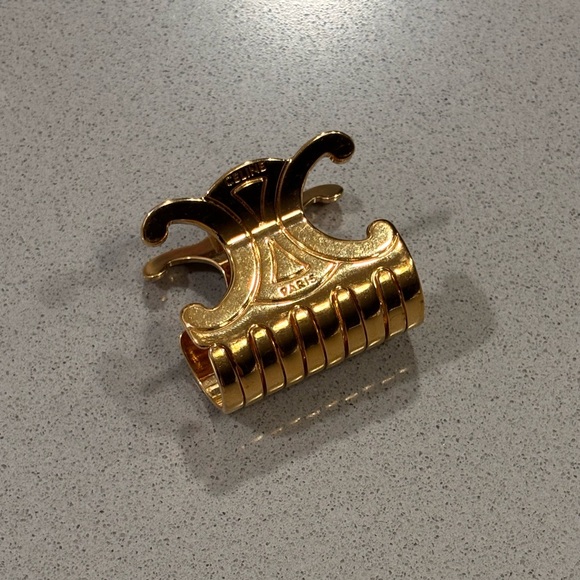 Celine Accessories - CELINE Triomphe Gold Hair Claw Clip Medium Zamak Paris Luxury